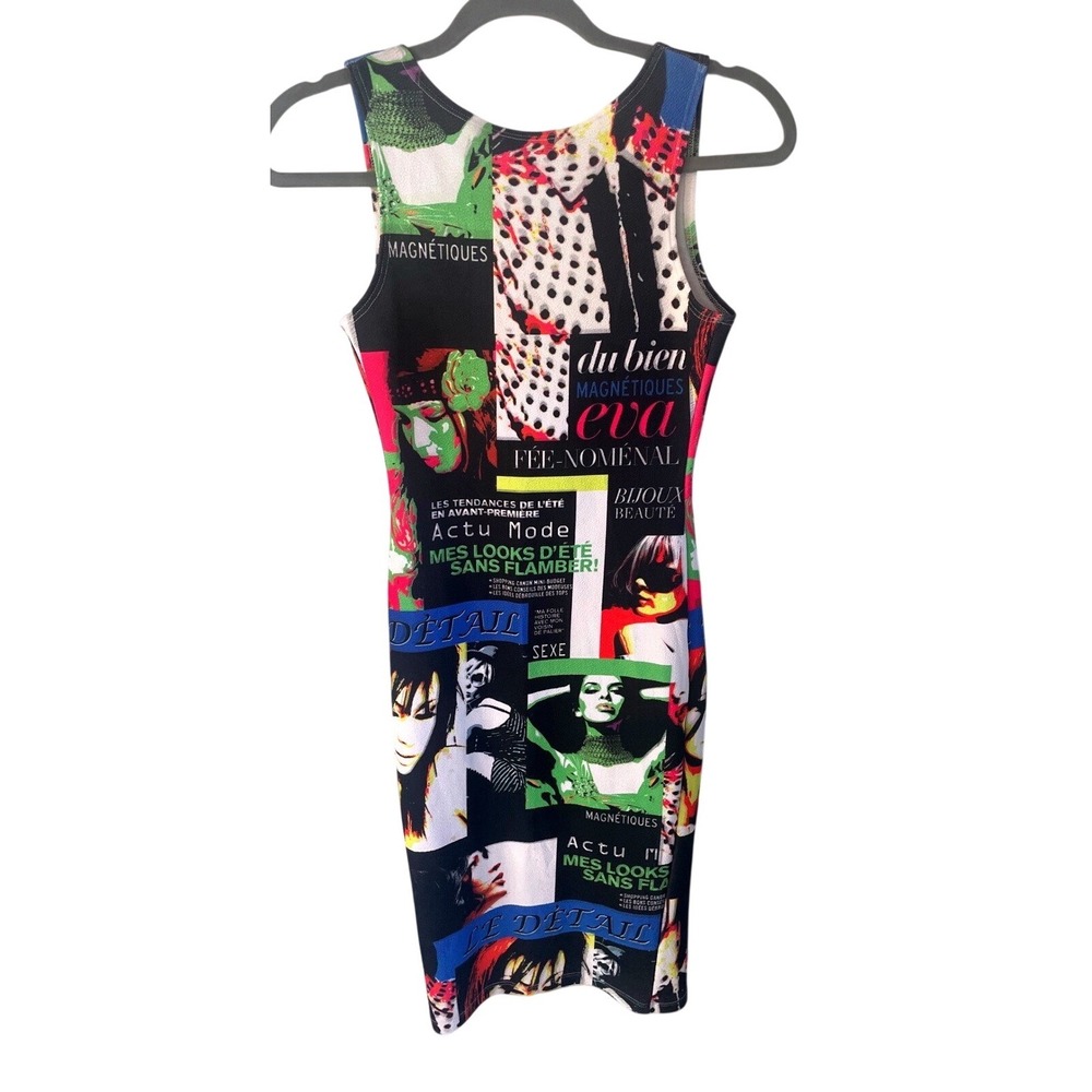 Codigo Unique Magazine Print Sleeveless Mini Dress Bold Graphic Statement Size S